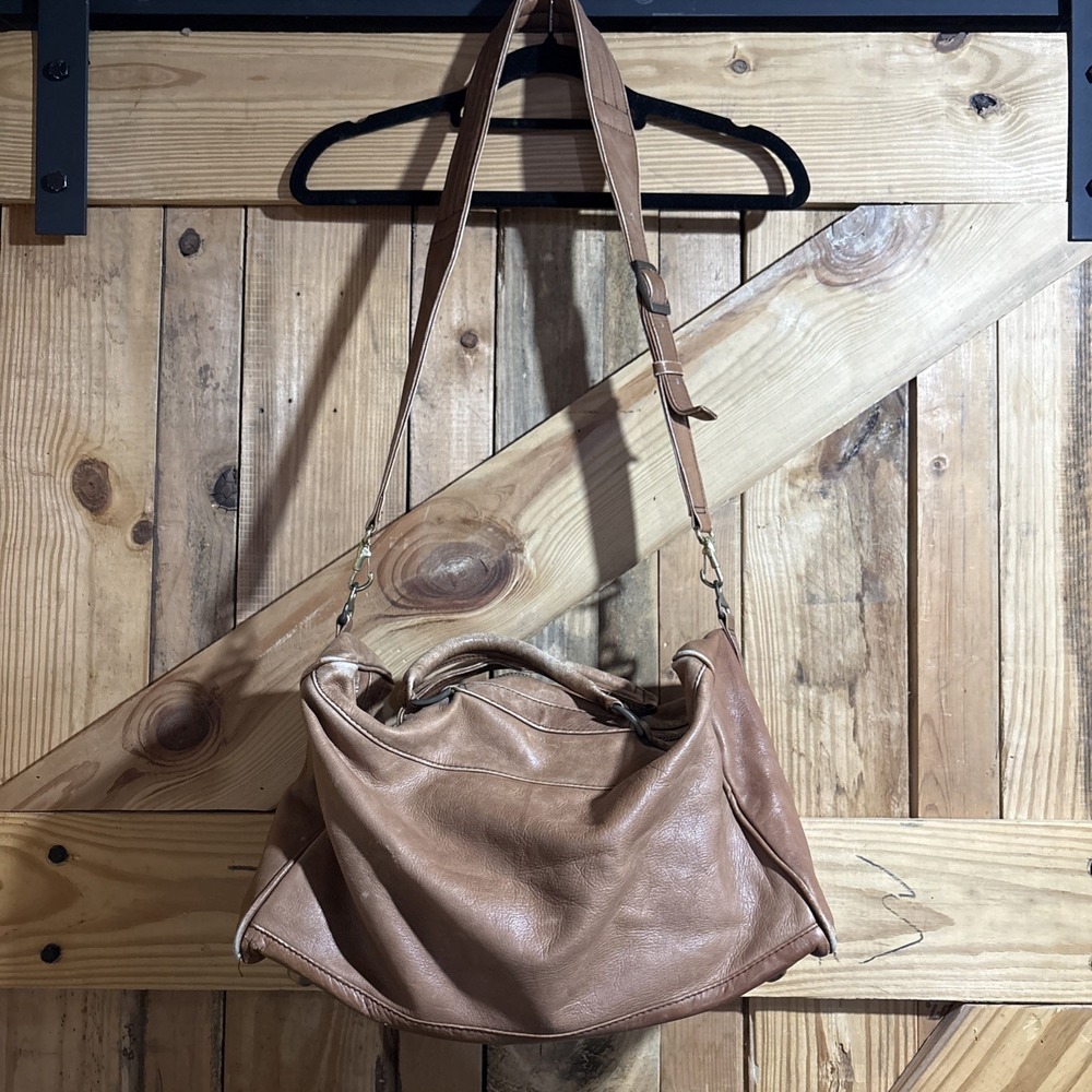 Vtg Tumi Full Grain Leather Tan Duffel Satchel Bag Crossbody Removable Strap